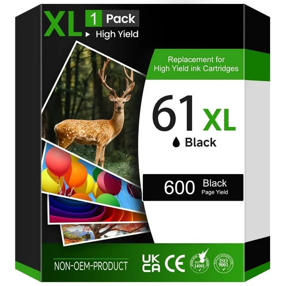 61 Ink Cartridges Black, for HP Printer Ink 61, 1 Pack, work with HP Enry 5530 4500 4630 4502