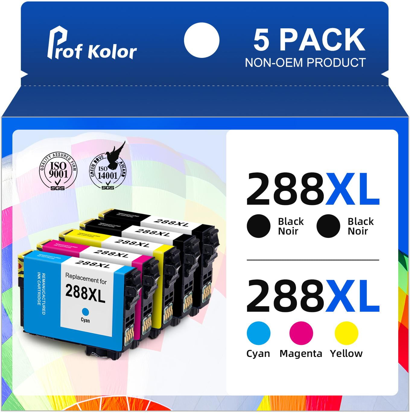 288XL Ink Cartridge for Epson XP-330 XP-430 XP-434 XP-446 XP-440 XP-340 Printer(5-Pack,2 Black,1 Cyan,1 Magenta,1 Yellow)