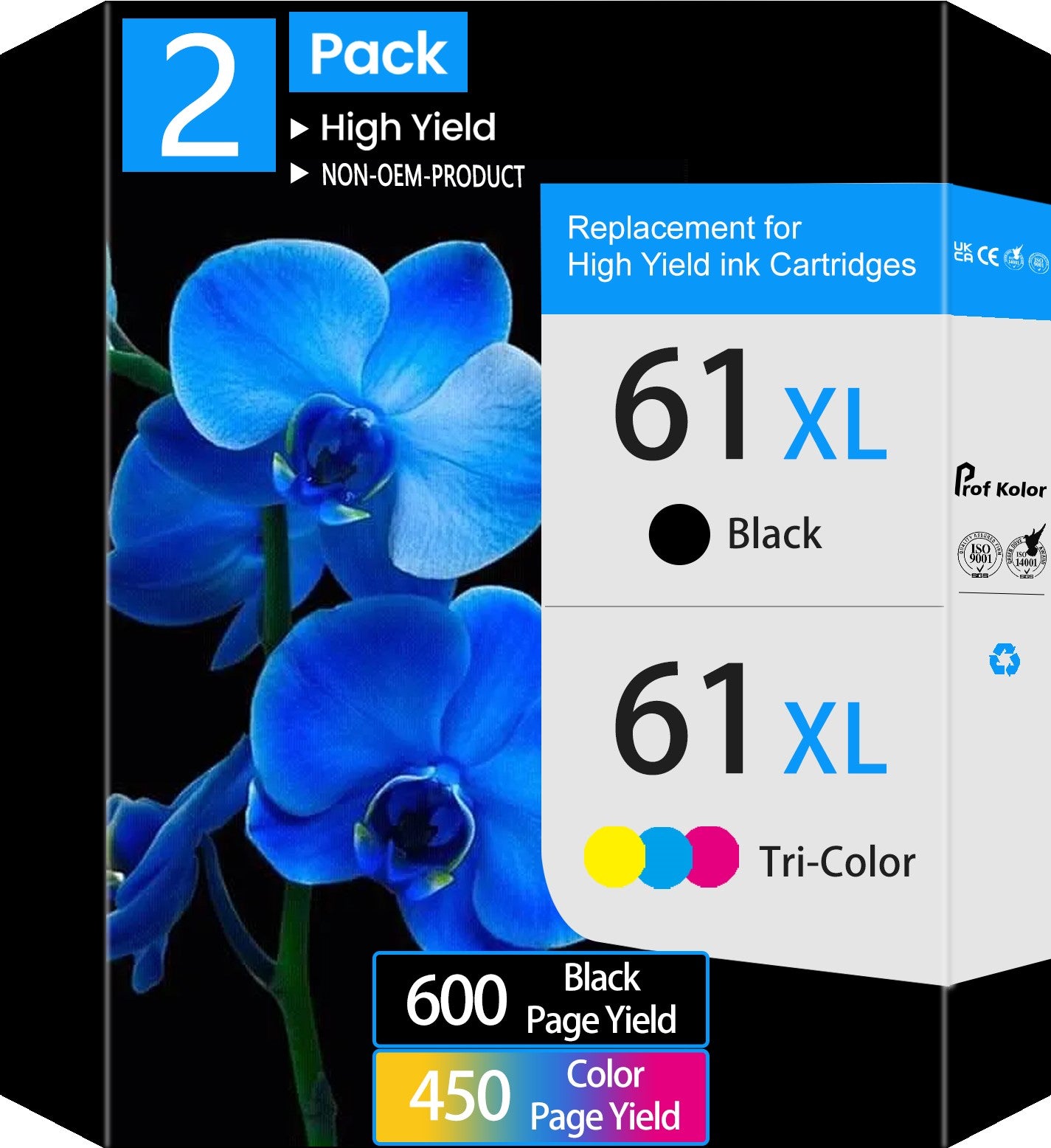 61XL Ink Cartridges for HP 61 Ink Cartridge for HP Envy 4500 5530 Deskjet 1000 1010 1510 2540 3050 Officejet 2620 4630 Printer Ink(2-Pack, Black, Tri-color)