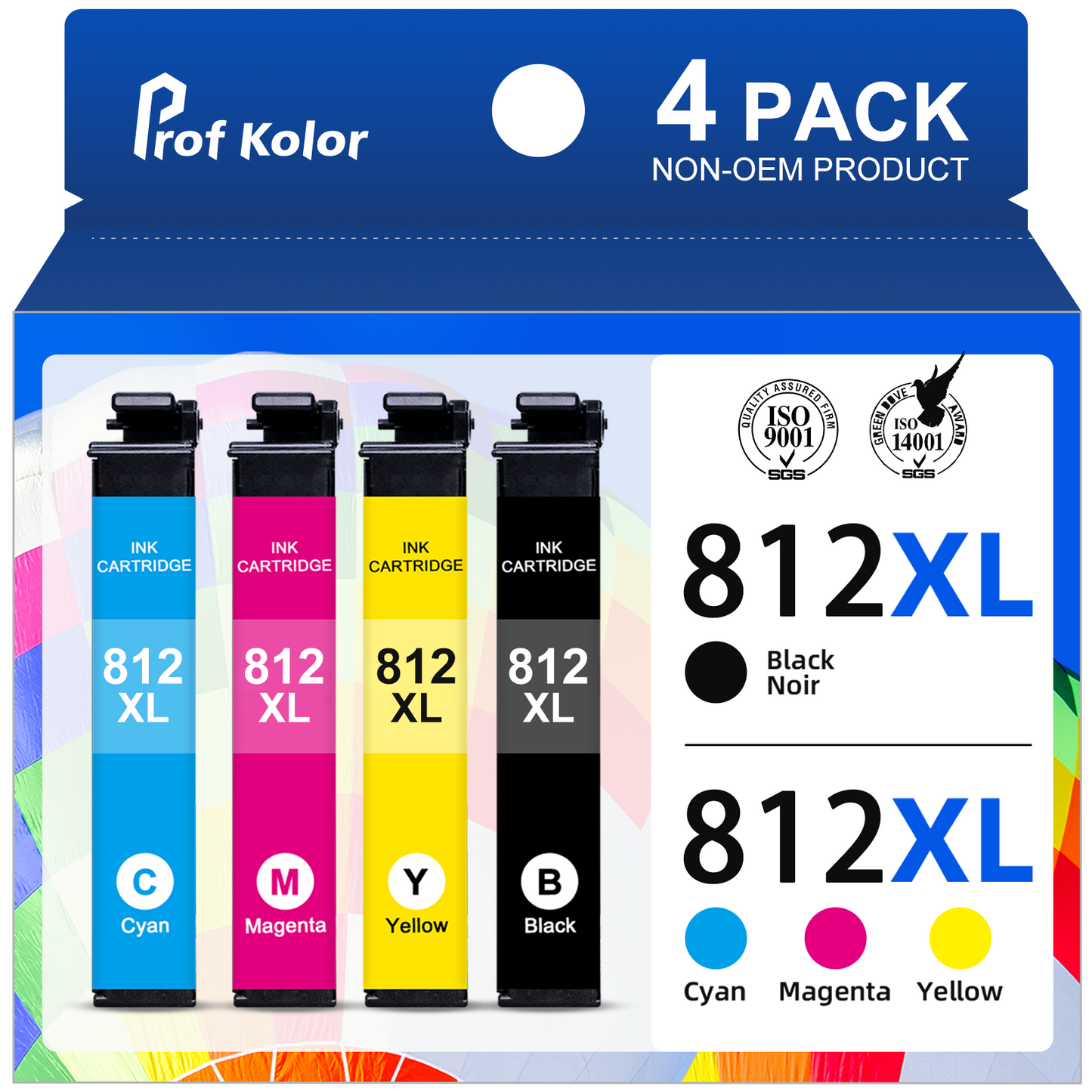 812XL Ink Cartridges for Epson 812XL 812 Ink Cartridges for Epson Workforce Pro WF-7820 WF-7840 EC-C7000 Printer (4 Pack,1 Black 1 Cyan 1 Magenta 1 Yellow)