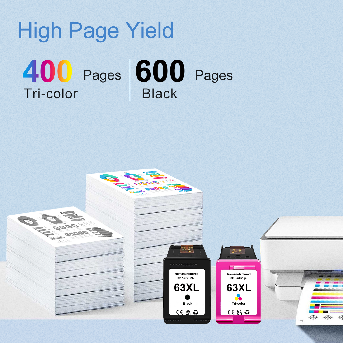 63 Ink Cartridges | for HP Ink 63 Black and Tri-Color 2-Pack