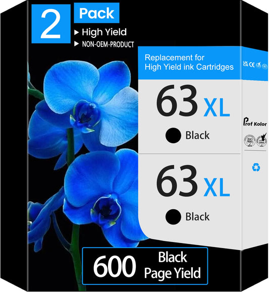 63 Ink Cartridges |for HP 63 XL Ink Cartridges for HP Officejet 3830 Ink for HP Ink 63 Black 2-Pack