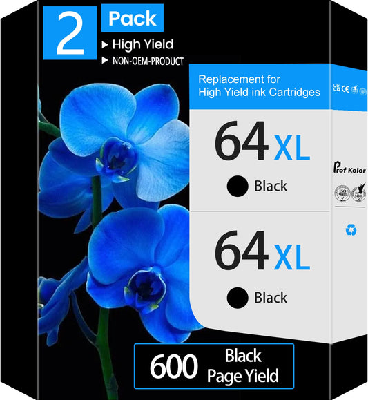 64XL Ink Cartridges | 2 Black | Work with HP Envy Photo 7855 7858 7800 7155 Series