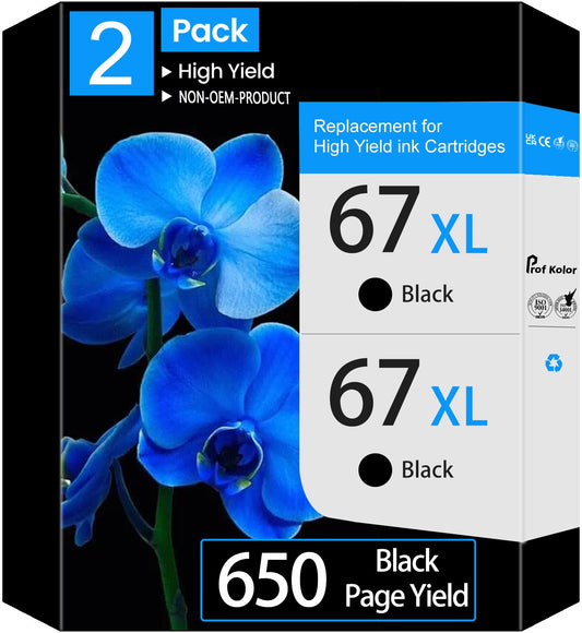 67XL 67 Ink Cartridges Compatible for Printer Ink HP 67 Black, 2Pack