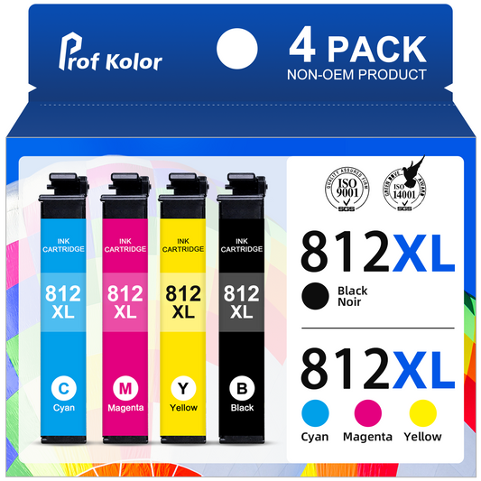 812XL Ink Cartridges for Epson 812XL 812 Ink Cartridges for Epson Workforce Pro WF-7820 WF-7840 EC-C7000 Printer (4 Pack,1 Black 1 Cyan 1 Magenta 1 Yellow)