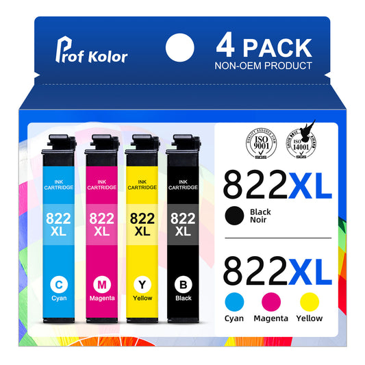 822XL Ink Cartridges for Epson 822 Ink Cartridges for Epson Workforce Pro WF-3820 WF-4833 WF-4820 WF-4830 WF-4834(Black, Cyan, Magenta, Yellow,4-Pack)