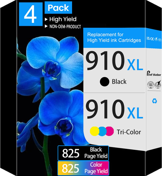 910 Ink Cartridges Combo Pack | for 910 HP Ink | 910 HP Printer Ink | 4 Pack, Black, Cyan, Magenta, Yellow